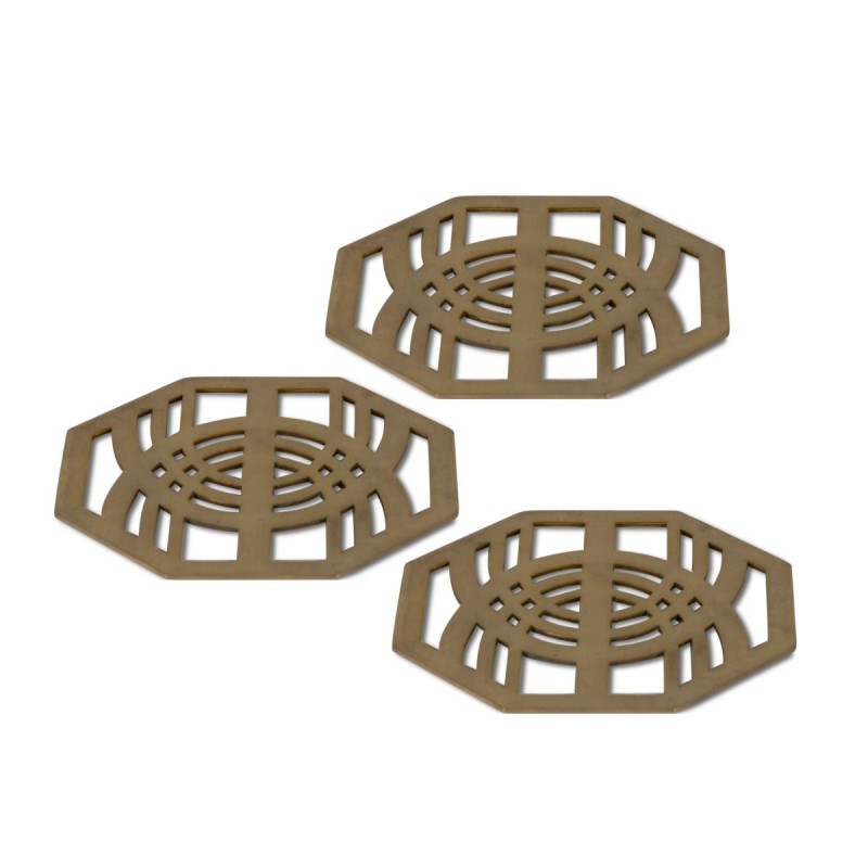 Set of 3 Art Deco-style coasters in openwork brass