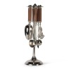 Chrome-plated metal and leather cocktail set