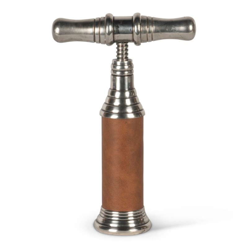 Chrome-plated metal and leather corkscrew