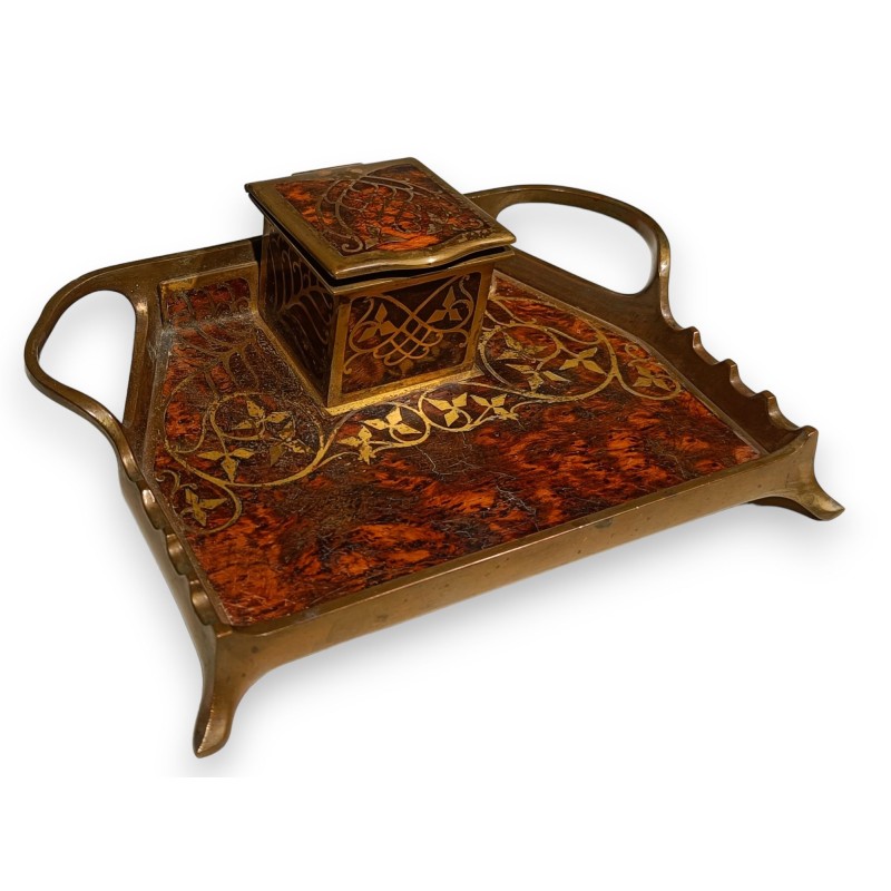Brass inkwell with rosewood plating