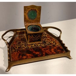 Brass inkwell with rosewood plating
