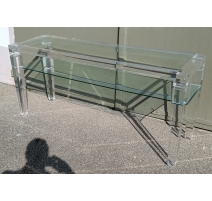 Console en plexiglas avec 2 plateaux en verre