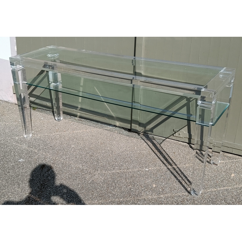 Console en plexiglas avec 2 plateaux en verre