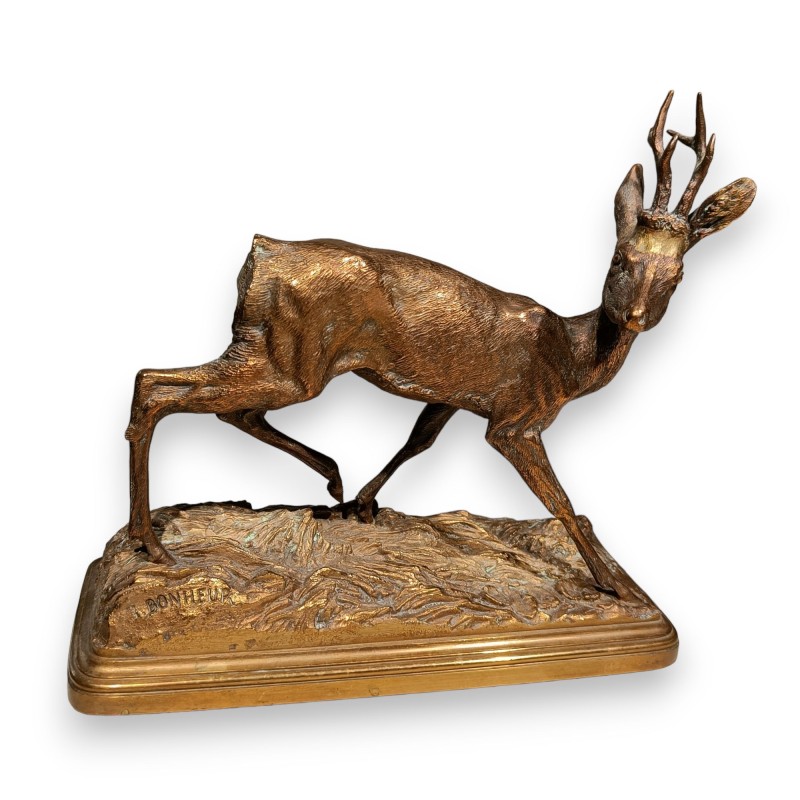 Bronze sculpture entitled ‘The Attentive Brocard’, signed I BONHEUR