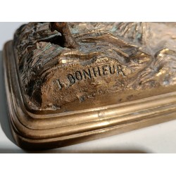 Bronze sculpture entitled ‘The Attentive Brocard’, signed I BONHEUR