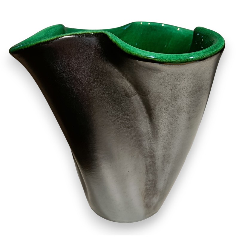 Vase en céramique verte et noire signé Elchinger