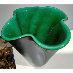 Vase en céramique verte et noire signé Elchinger