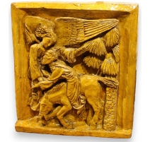 Plâtre Bas relief "Ange et âne" signé BAUD