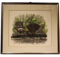 Gravure "Le bain des merles" signée HAINARD