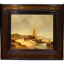 Tableau \"Plage en Hollande\" signé Willem HEIJKOOP
