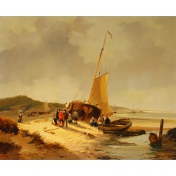 Tableau \"Plage en Hollande\" signé Willem HEIJKOOP