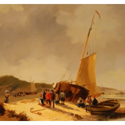 Tableau \"Plage en Hollande\" signé Willem HEIJKOOP
