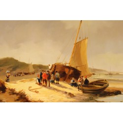 Tableau \"Plage en Hollande\" signé Willem HEIJKOOP