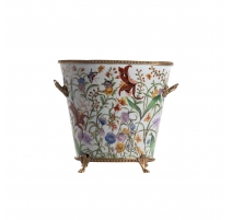 Cache-pot ovale en porcelaine fleurs