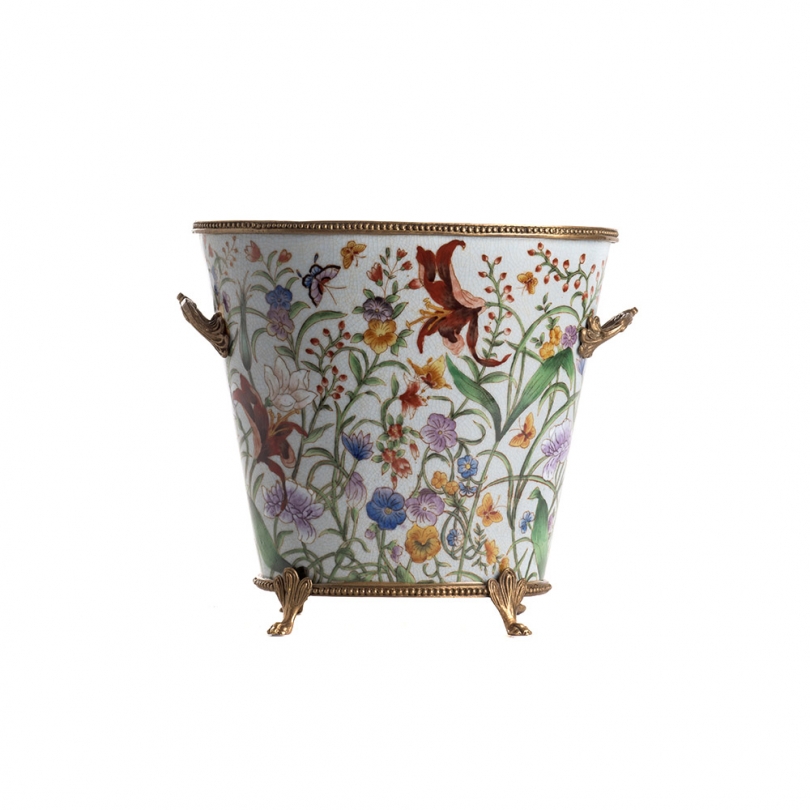 Cache-pot ovale en porcelaine fleurs