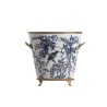 Oval porcelain plant pot with a bird design