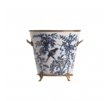 Cache-pot ovale en porcelaine oiseau