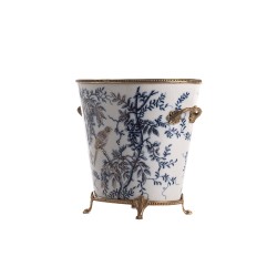 Oval porcelain plant pot with a bird design