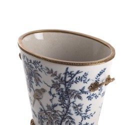 Oval porcelain plant pot with a bird design