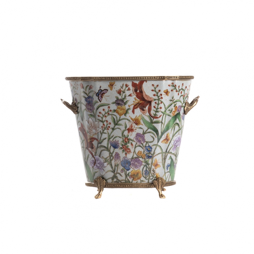 Cache-pot ovale en porcelaine fleurs