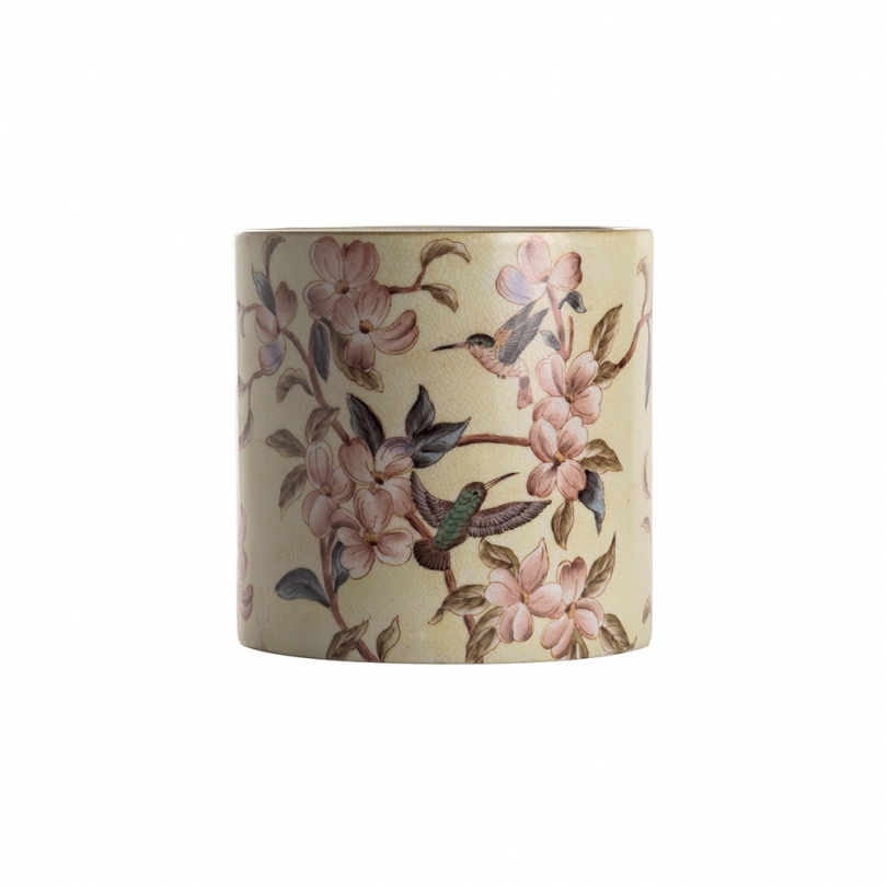 Cache-pot rond en porcelaine colibri