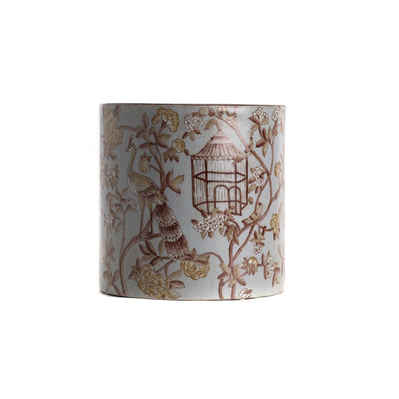 Cache-pot rond en porcelaine paon