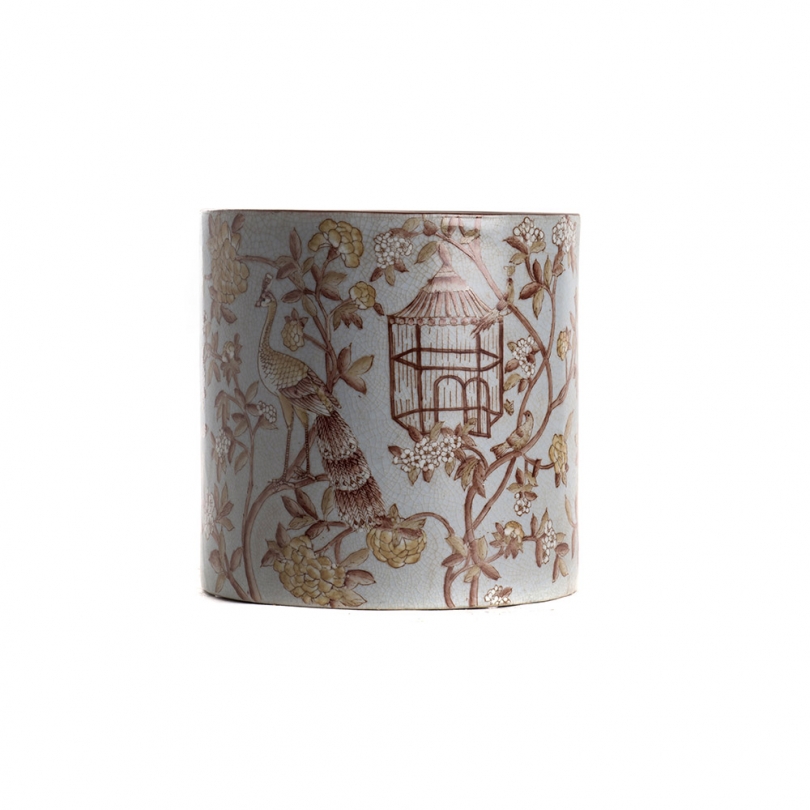 Cache-pot rond en porcelaine paon