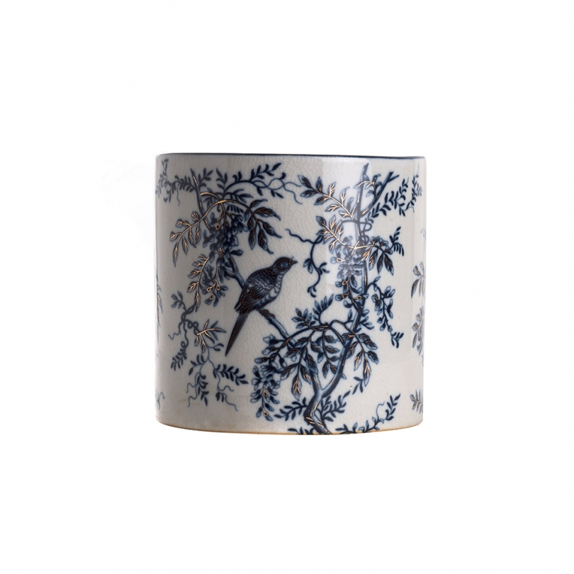 Cache-pot rond en porcelaine oiseau