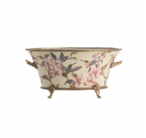 Coupe ovale en porcelaine colibri