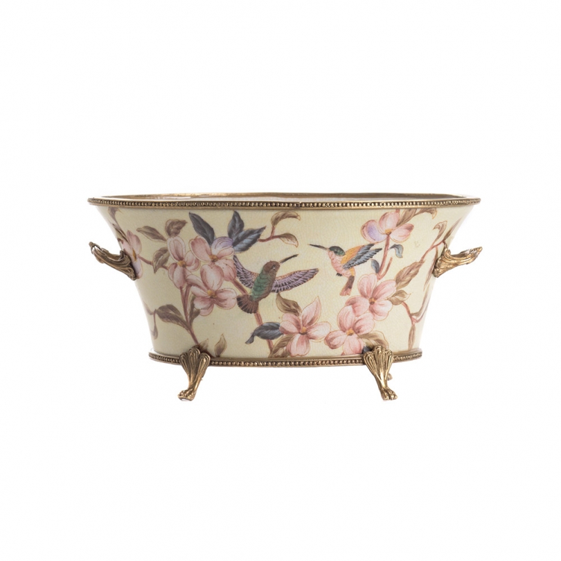 Coupe ovale en porcelaine colibri