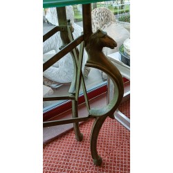 Cast-iron ‘Horse Heads’ console table with glass top
