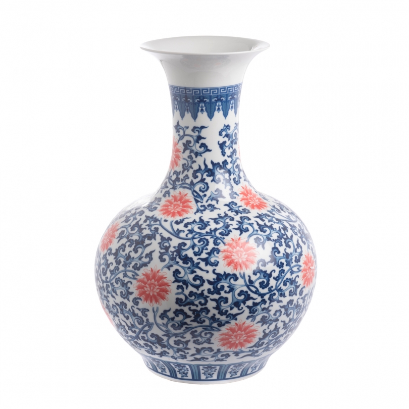 Vase en porcelaine Fleurs rouge et bleu