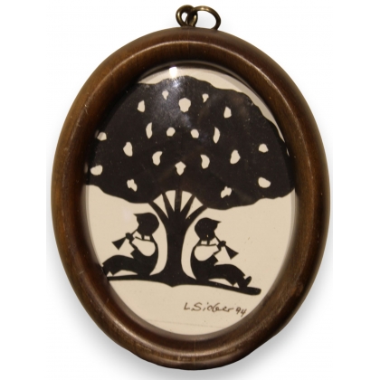 Découpage "Garçons et arbre" signé L. SIDLER 94