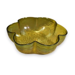 Iridescent glass cup with a multi-lobed design
