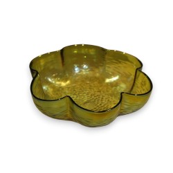 Iridescent glass cup with a multi-lobed design