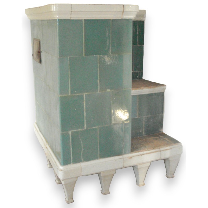 Directoire-style stove with green and white tiles. At  Moinat SA  - Antiques and home décor