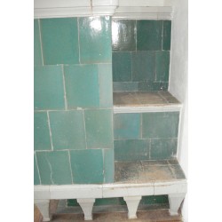 Directoire-style stove with green and white tiles. At  Moinat SA  - Antiques and home décor