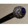 Walking stick with a round, gold-coloured knob set with an aquamarine