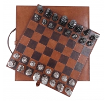 Coffret à échec en cuir marron