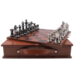 Brown leather chess set