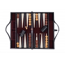 Malle de backgammon en cuir noir