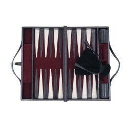 Malle de backgammon en cuir noir