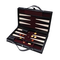 Malle de backgammon en cuir noir