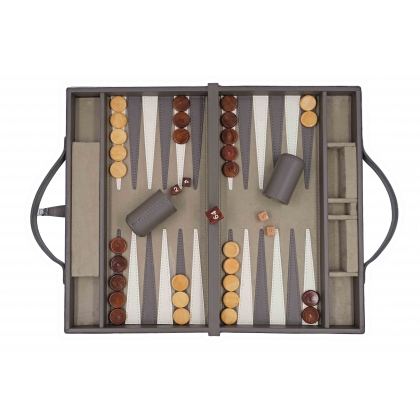 Malle de backgammon en cuir gris
