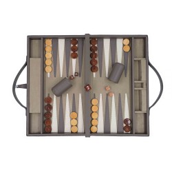 Malle de backgammon en cuir gris