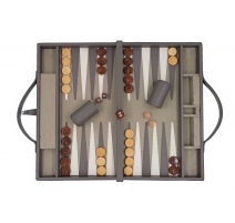 Malle de backgammon en cuir gris
