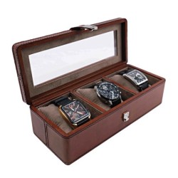 Étui à montres cuir marron - 3 emplacements