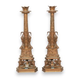 A pair of bronze candlesticks signed B. BOSCHETTI