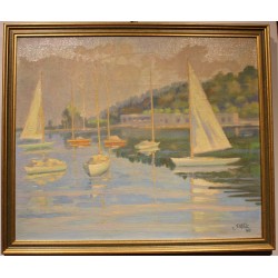 Tableau \"Bateaux\" signé R. FASEL 48
