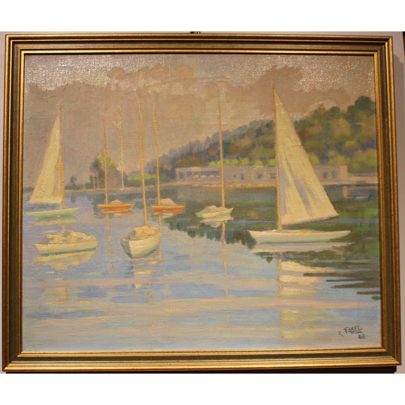 Tableau \"Bateaux\" signé R. FASEL 48